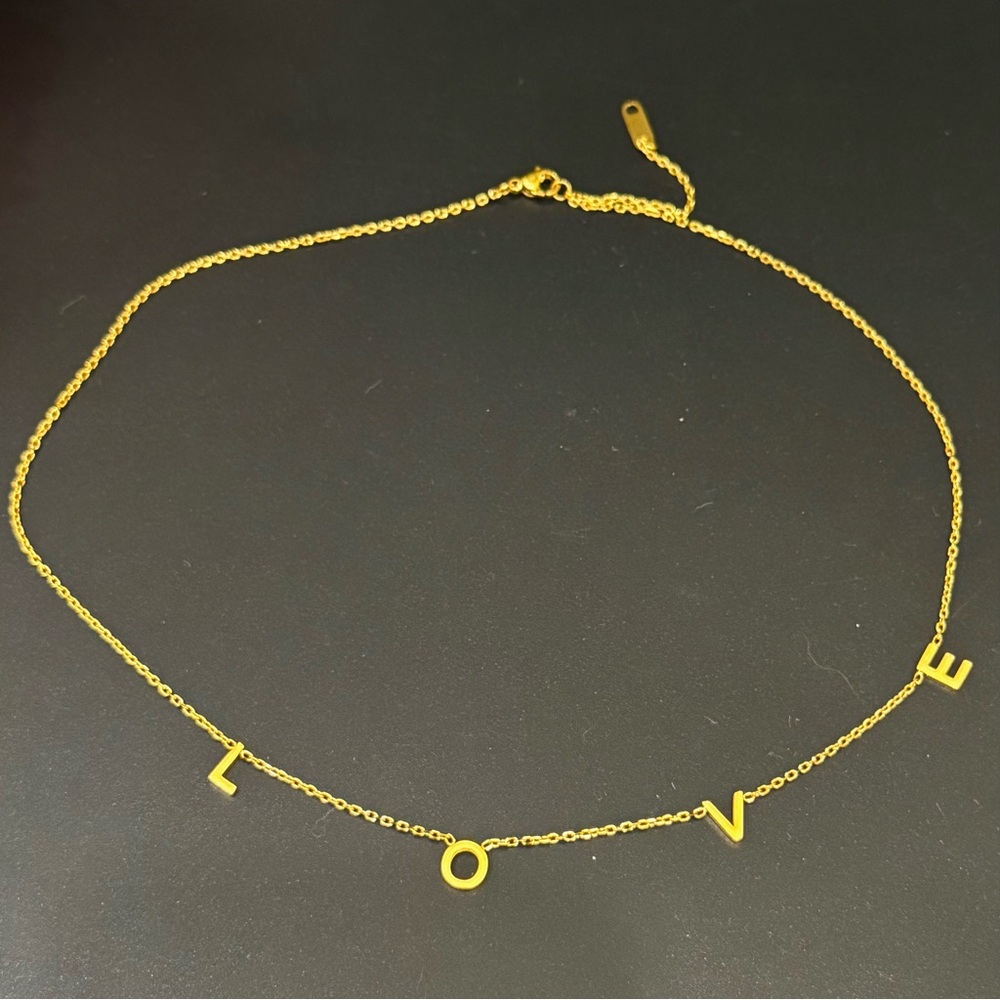 Stainless Steel Gold-tone LOVE Initial Personalized L-O-V-E Dainty 16” Necklace